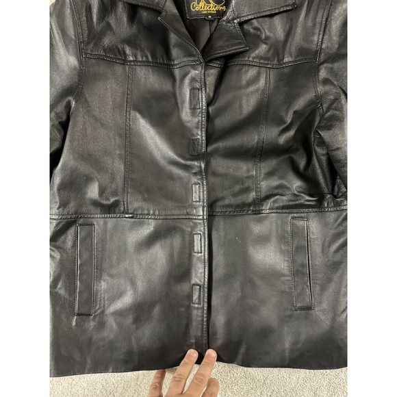 KC Collections Leather Jacket Womens M Black Collar Pockets Hook &‎ Loop Closure - Picture 4 of 10